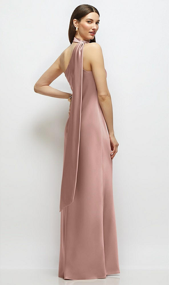 Back View - Neu Nude Draped Scarf One-Shoulder Bias Stretch Satin Maxi Dress