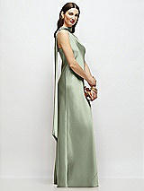 Side View Thumbnail - Sage Draped Scarf One-Shoulder Bias Stretch Satin Maxi Dress