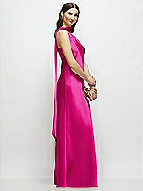 Side View Thumbnail - Think Pink Draped Scarf One-Shoulder Bias Stretch Satin Maxi Dress