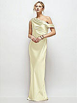 Front View Thumbnail - Butter Yellow Draped One-Shoulder Bias Stretch Satin Maxi Dress