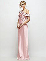 Side View Thumbnail - Ballet Pink Draped One-Shoulder Bias Stretch Satin Maxi Dress