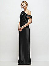 Side View Thumbnail - Black Draped One-Shoulder Bias Stretch Satin Maxi Dress