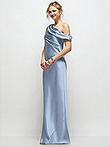 Side View Thumbnail - Cloudy Draped One-Shoulder Bias Stretch Satin Maxi Dress