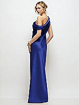 Rear View Thumbnail - Cobalt Blue Draped One-Shoulder Bias Stretch Satin Maxi Dress
