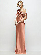 Side View Thumbnail - Copper Penny Draped One-Shoulder Bias Stretch Satin Maxi Dress