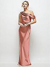 Front View Thumbnail - Desert Rose Draped One-Shoulder Bias Stretch Satin Maxi Dress