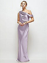 Front View Thumbnail - Lilac Haze Draped One-Shoulder Bias Stretch Satin Maxi Dress