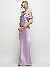 Side View Thumbnail - Lilac Haze Draped One-Shoulder Bias Stretch Satin Maxi Dress