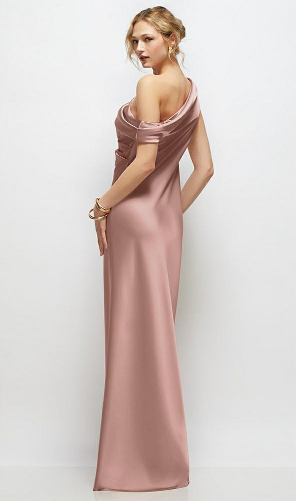 Back View - Neu Nude Draped One-Shoulder Bias Stretch Satin Maxi Dress
