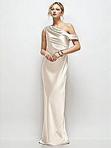 Front View Thumbnail - Oat Draped One-Shoulder Bias Stretch Satin Maxi Dress