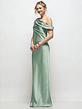 Side View Thumbnail - Seagrass Draped One-Shoulder Bias Stretch Satin Maxi Dress