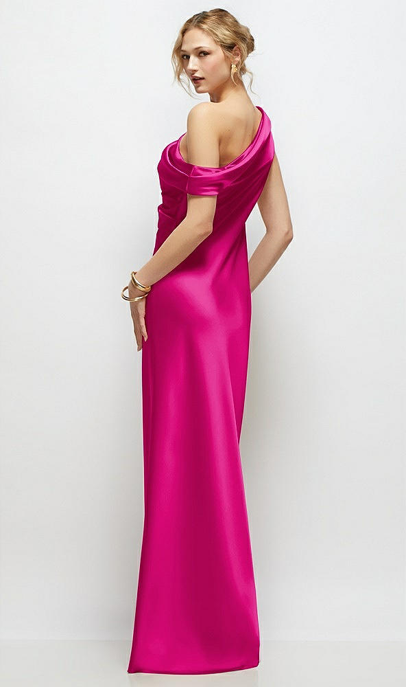 Back View - Think Pink Draped One-Shoulder Bias Stretch Satin Maxi Dress