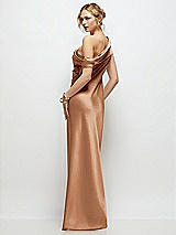 Rear View Thumbnail - Toffee Draped One-Shoulder Bias Stretch Satin Maxi Dress