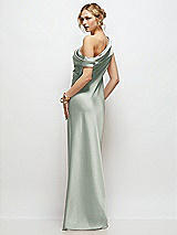 Rear View Thumbnail - Willow Green Draped One-Shoulder Bias Stretch Satin Maxi Dress
