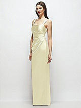 Side View Thumbnail - Butter Yellow Scoop Neck Draped Column Stretch Satin Maxi Dress