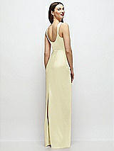 Rear View Thumbnail - Butter Yellow Scoop Neck Draped Column Stretch Satin Maxi Dress