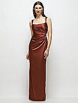 Front View Thumbnail - Auburn Moon Scoop Neck Draped Column Stretch Satin Maxi Dress