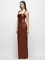 Side View Thumbnail - Auburn Moon Scoop Neck Draped Column Stretch Satin Maxi Dress