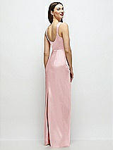 Rear View Thumbnail - Ballet Pink Scoop Neck Draped Column Stretch Satin Maxi Dress