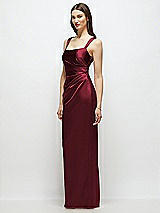 Side View Thumbnail - Cabernet Scoop Neck Draped Column Stretch Satin Maxi Dress