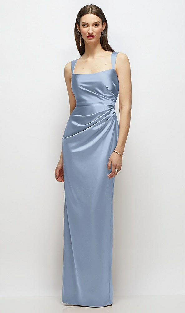 Front View - Cloudy Scoop Neck Draped Column Stretch Satin Maxi Dress