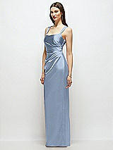 Side View Thumbnail - Cloudy Scoop Neck Draped Column Stretch Satin Maxi Dress