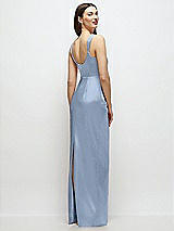 Rear View Thumbnail - Cloudy Scoop Neck Draped Column Stretch Satin Maxi Dress