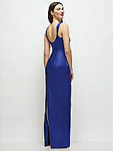 Rear View Thumbnail - Cobalt Blue Scoop Neck Draped Column Stretch Satin Maxi Dress