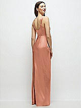 Rear View Thumbnail - Copper Penny Scoop Neck Draped Column Stretch Satin Maxi Dress