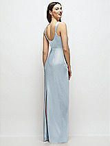 Rear View Thumbnail - Mist Scoop Neck Draped Column Stretch Satin Maxi Dress