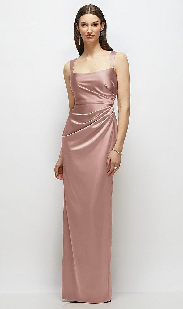 Front View - Neu Nude Scoop Neck Draped Column Stretch Satin Maxi Dress