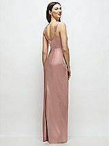 Rear View Thumbnail - Neu Nude Scoop Neck Draped Column Stretch Satin Maxi Dress