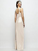 Rear View Thumbnail - Oat Scoop Neck Draped Column Stretch Satin Maxi Dress