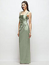 Side View Thumbnail - Sage Scoop Neck Draped Column Stretch Satin Maxi Dress