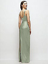 Rear View Thumbnail - Sage Scoop Neck Draped Column Stretch Satin Maxi Dress