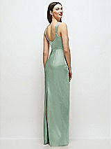 Rear View Thumbnail - Seagrass Scoop Neck Draped Column Stretch Satin Maxi Dress