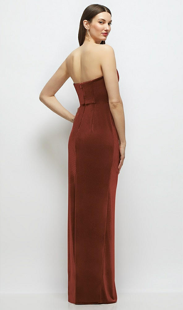 Back View - Auburn Moon Strapless Corset Bodice Velvet Column Maxi Dress