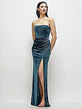 Front View Thumbnail - Dutch Blue Strapless Corset Bodice Velvet Column Maxi Dress