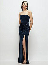 Front View Thumbnail - Midnight Navy Strapless Corset Bodice Velvet Column Maxi Dress