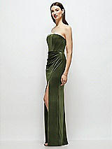 Side View Thumbnail - Olive Green Strapless Corset Bodice Velvet Column Maxi Dress