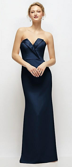 Strapless Crepe Tuxedo Gown with Satin Lapels and Buttons
