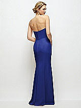Rear View Thumbnail - Cobalt Blue Strapless Crepe Tuxedo Gown with Satin Lapels and Buttons