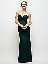 Front View Thumbnail - Evergreen Strapless Crepe Tuxedo Gown with Satin Lapels and Buttons