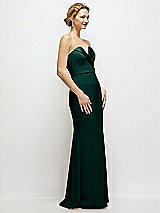Side View Thumbnail - Evergreen Strapless Crepe Tuxedo Gown with Satin Lapels and Buttons
