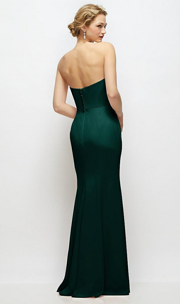 Back View - Evergreen Strapless Crepe Tuxedo Gown with Satin Lapels and Buttons