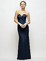 Front View Thumbnail - Midnight Navy Strapless Crepe Tuxedo Gown with Satin Lapels and Buttons