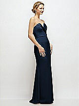 Side View Thumbnail - Midnight Navy Strapless Crepe Tuxedo Gown with Satin Lapels and Buttons