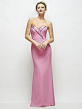 Front View Thumbnail - Powder Pink Strapless Crepe Tuxedo Gown with Satin Lapels and Buttons