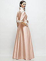 Rear View Thumbnail - Cameo 3/4 Sleeve Satin Shirt Dress Gown with Sash and Jeweled Buttons