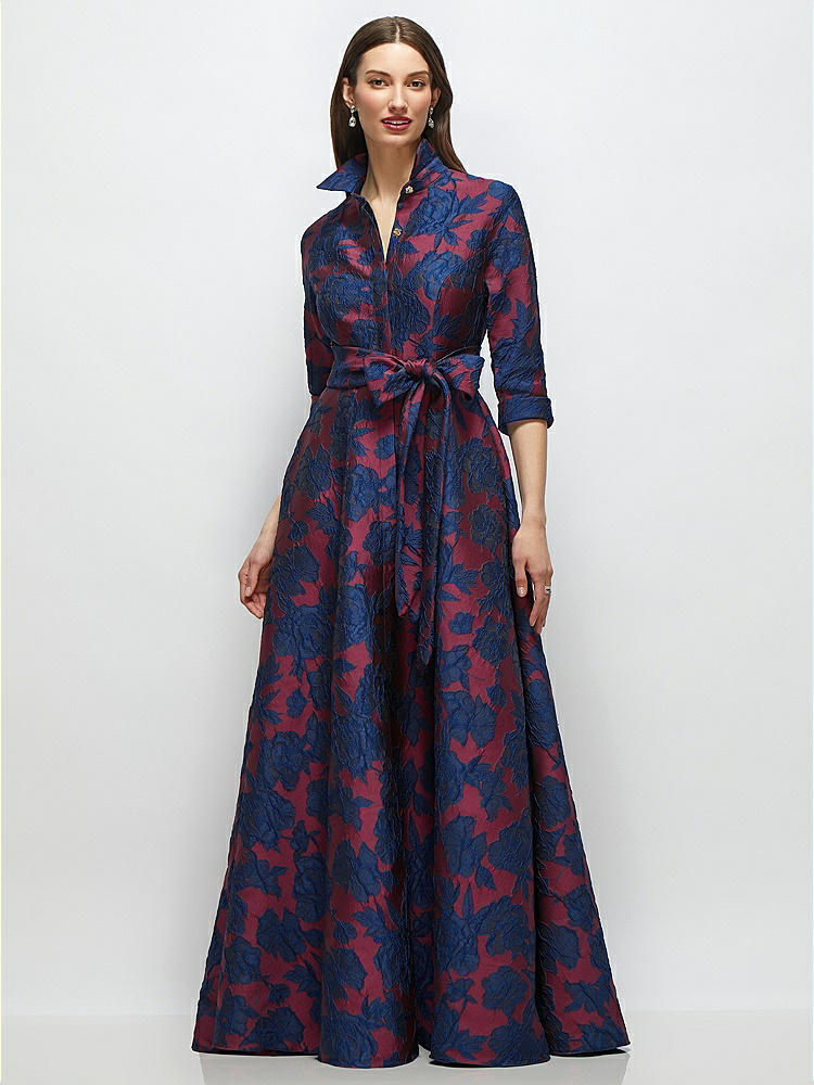 Bow One-shoulder Full A-line Heritage Floral Jacquard Maxi